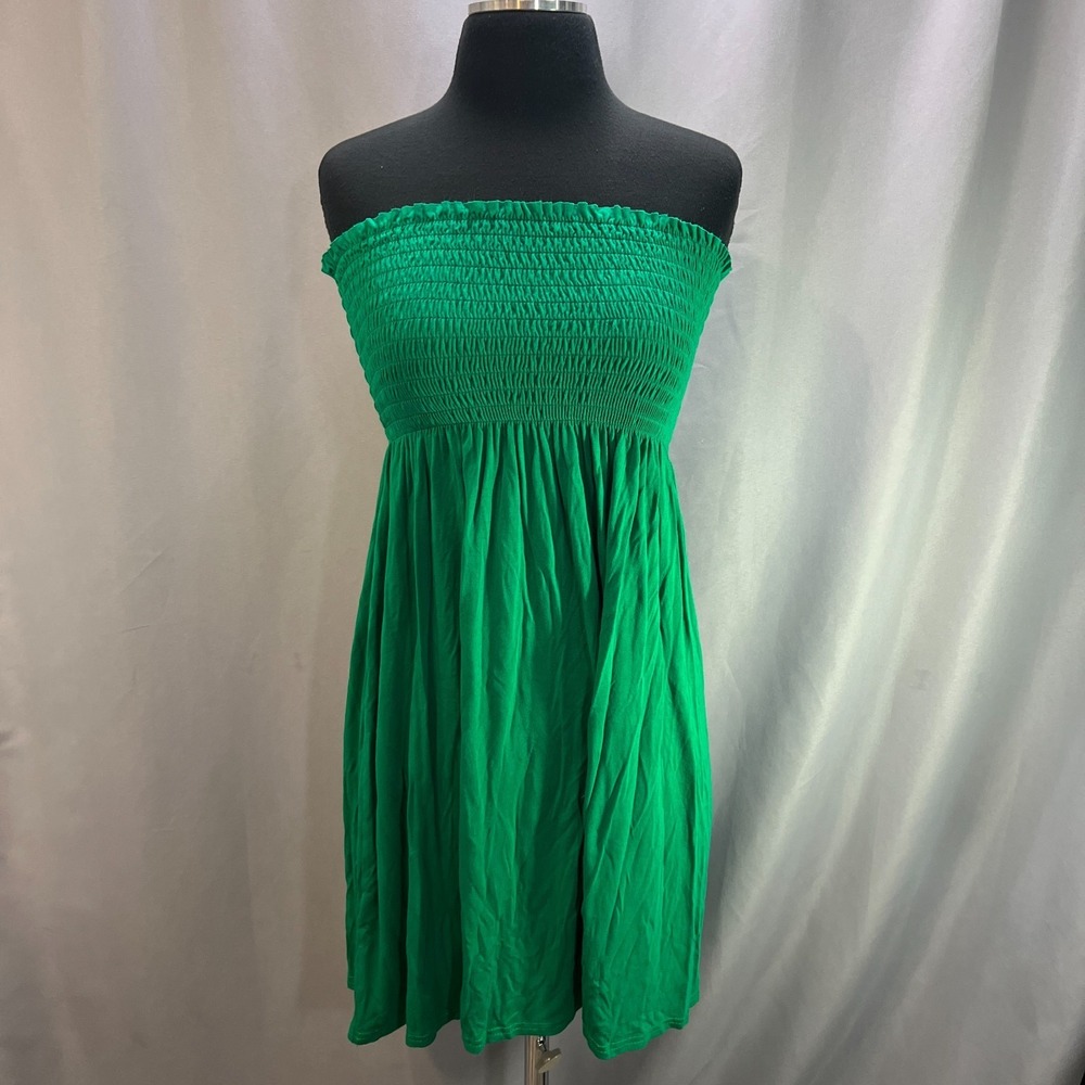Tease Boobtube Summer Dress Womens Green Stretch Smocked Bodice Party Cocktail